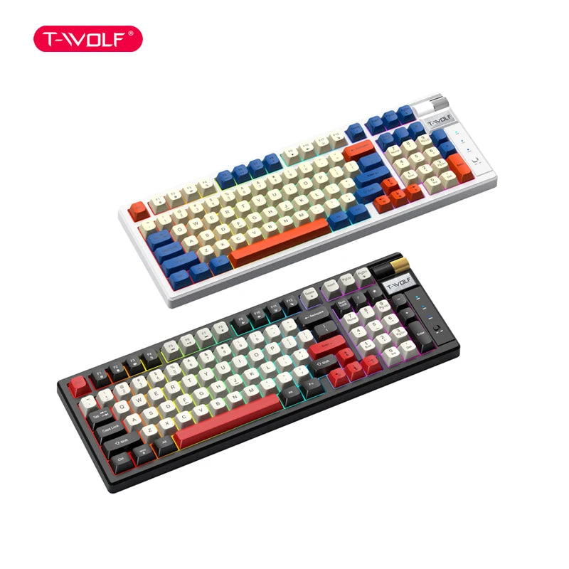 T-WOLF T70 2.4G/USB-C/BT Mechanical Keyboard RedAxis ABS Keycaps RGB Backlight for Office Gaming Factory Wholesale High Quality