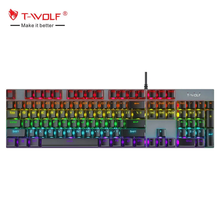 T-WOLF T17 Wired Gaming Mechanical RGB Keyboard 104keys Cyan Axis E-sport gaming ergonomic Keyboard for Pc Tablet Laptop