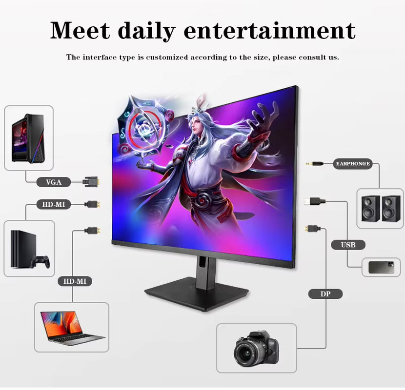 24-Inch Gaming Monitor for PC 165Hz LED BNC TV DC Video USB Touch Screen Used Business LED Monitor