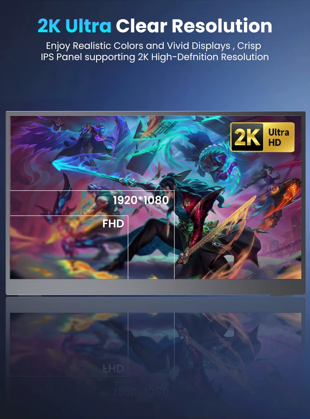 17.3 Inch 2K 144Hz Portable Gaming Monitor 2560X1440 HDR Freesync IPS Display for PC Mac Phone Game Console Steam Deck