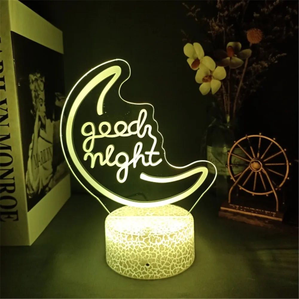 3D LED Night Light Room Decor Good Vibes Dream Open Hello Flash Neon Sign Table Lamp for Home Party Wedding Decor 7/16 Colors