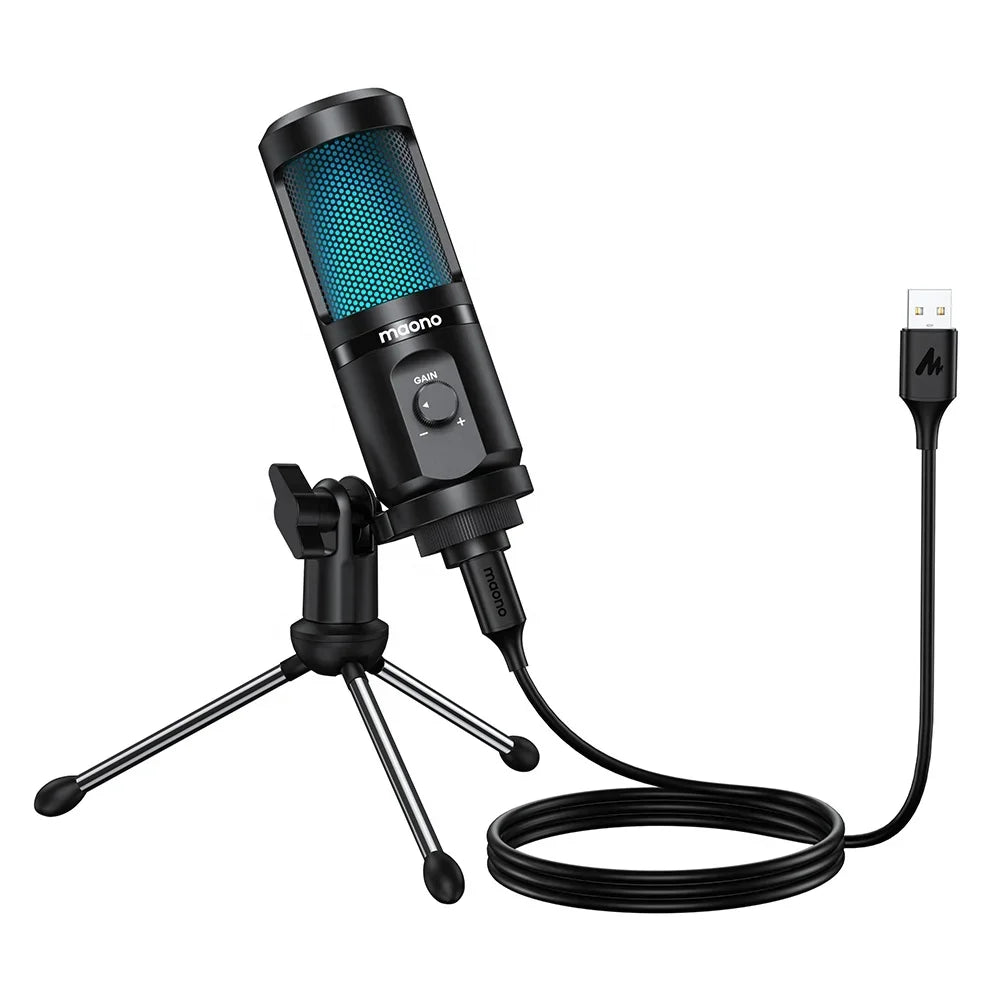 -MAONO New RGB Gaming Microphone with Mic Gain Desktop Microfone Podcast Microfono USB Microphone for Gamer Gaming Microphones
