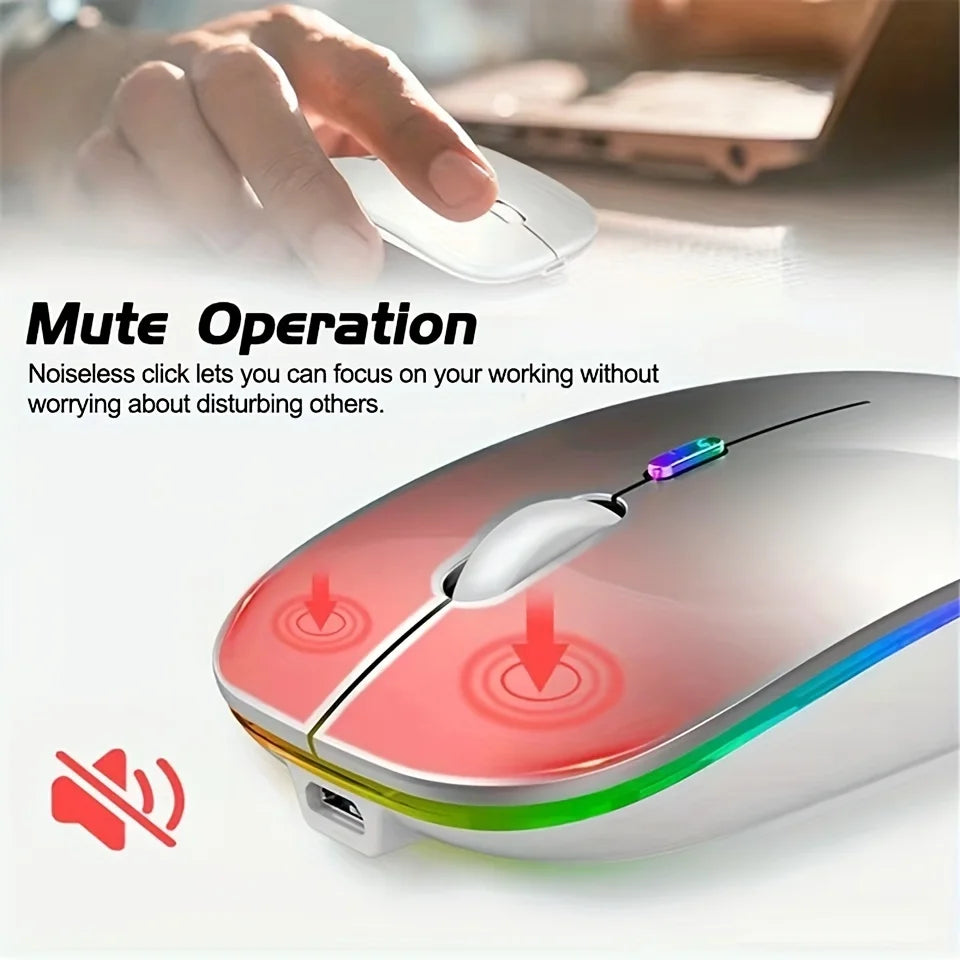 Wireless Mouse 2.4Ghz Bluetooth Rechargeable Mouse Quiet Ergonomic Gaming Mouse with USB Backlight 1600DPI Mouse for PC Laptops