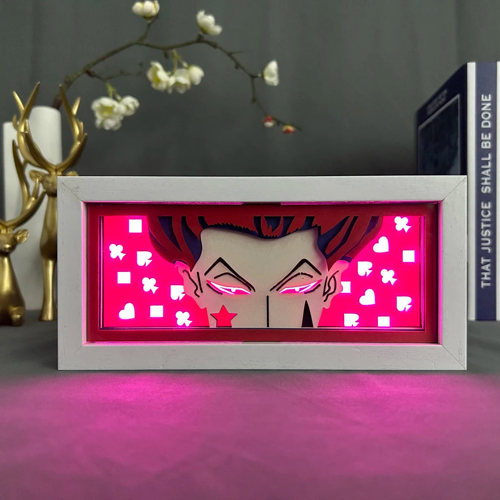 Anime Mood Lightbox Hunter X Hunter Hisoka Eye Face Lamp for Gaming Room Decoration Manga Paper Carving Table Lamp Bedroom Decor