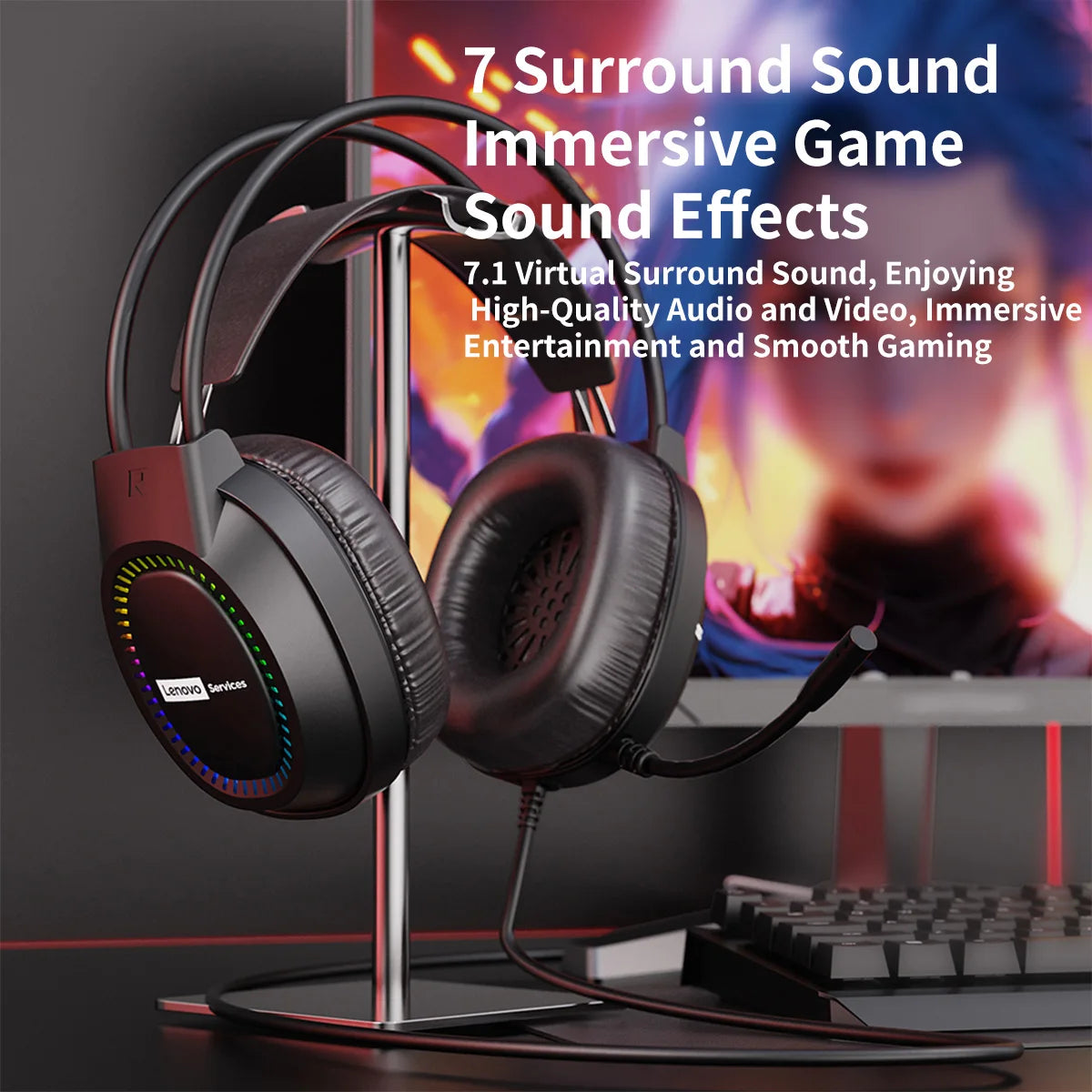 Over-Ear Headphones with Microphone, Gaming Headphones, Rgb Lighting, Cool Colorful Lights, Suitable for Desktop and Laptop Computers, Comfortable, Sound-Isolating, and Noise-Cancelling