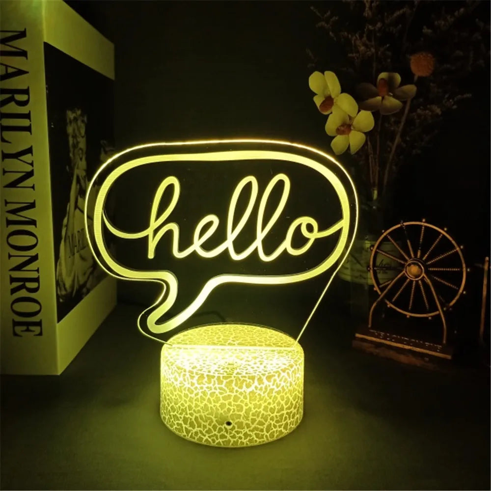 3D LED Night Light Room Decor Good Vibes Dream Open Hello Flash Neon Sign Table Lamp for Home Party Wedding Decor 7/16 Colors