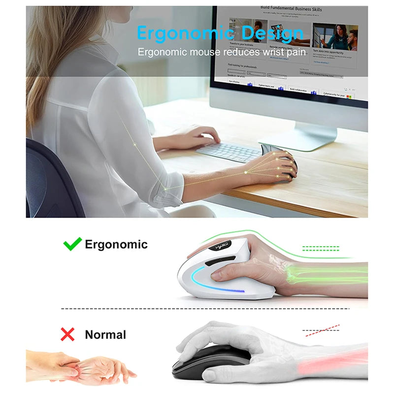 Wireless Mouse Bluetooth Vertical Mouse Dual-Mode Silent Mouse Rechargeable Gaming Mouse for Win Mac OS Laptop Computer Mouse