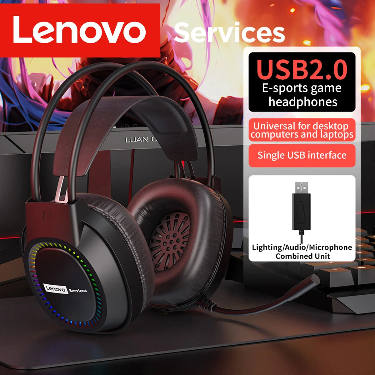 Over-Ear Headphones with Microphone, Gaming Headphones, Rgb Lighting, Cool Colorful Lights, Suitable for Desktop and Laptop Computers, Comfortable, Sound-Isolating, and Noise-Cancelling