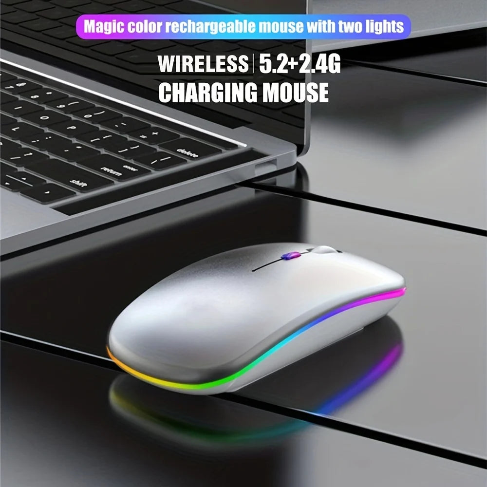 Wireless Mouse 2.4Ghz Bluetooth Rechargeable Mouse Quiet Ergonomic Gaming Mouse with USB Backlight 1600DPI Mouse for PC Laptops