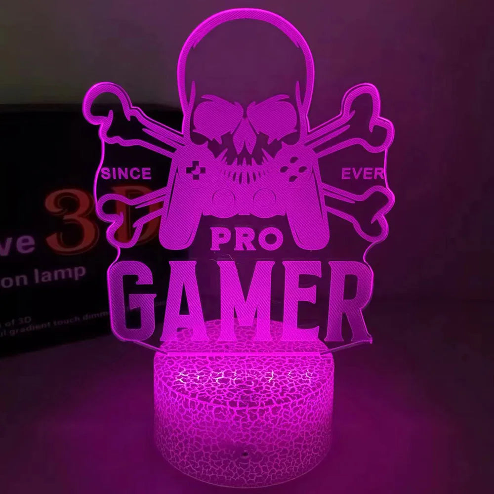 3D Night Lamp Gaming Room Desk Setup Lighting Decor on the Table Pro Gamer Icon Logo Bedroom Sensor Light for Kids Bedside Gift