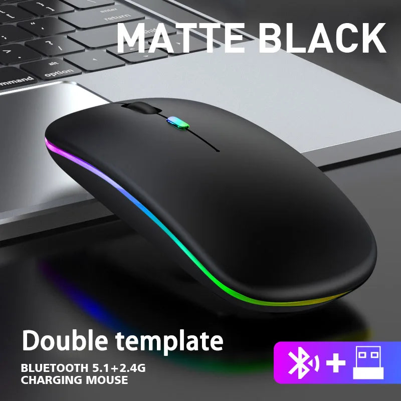Wireless Mouse 2.4Ghz Bluetooth Rechargeable Mouse Quiet Ergonomic Gaming Mouse with USB Backlight 1600DPI Mouse for PC Laptops