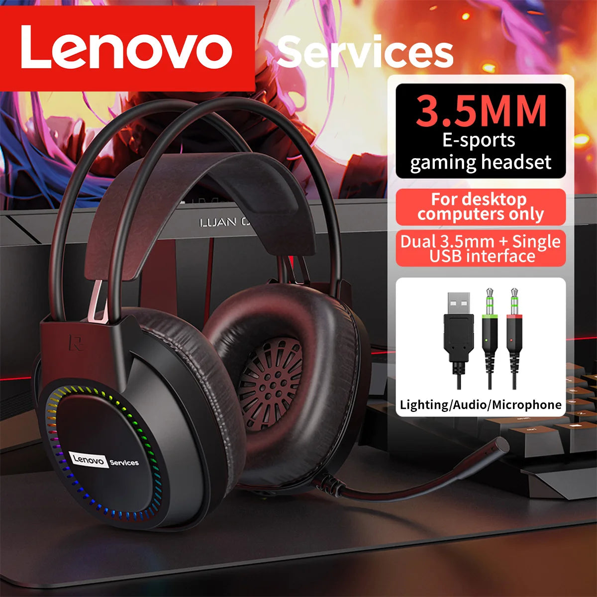 Over-Ear Headphones with Microphone, Gaming Headphones, Rgb Lighting, Cool Colorful Lights, Suitable for Desktop and Laptop Computers, Comfortable, Sound-Isolating, and Noise-Cancelling