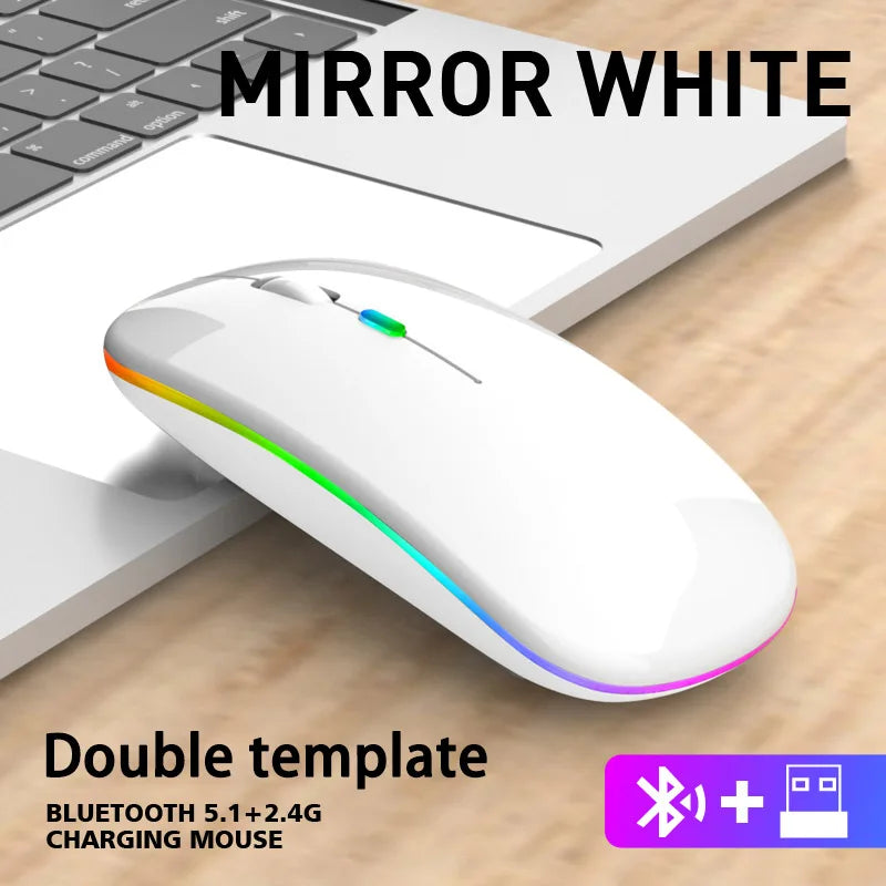 Wireless Mouse 2.4Ghz Bluetooth Rechargeable Mouse Quiet Ergonomic Gaming Mouse with USB Backlight 1600DPI Mouse for PC Laptops