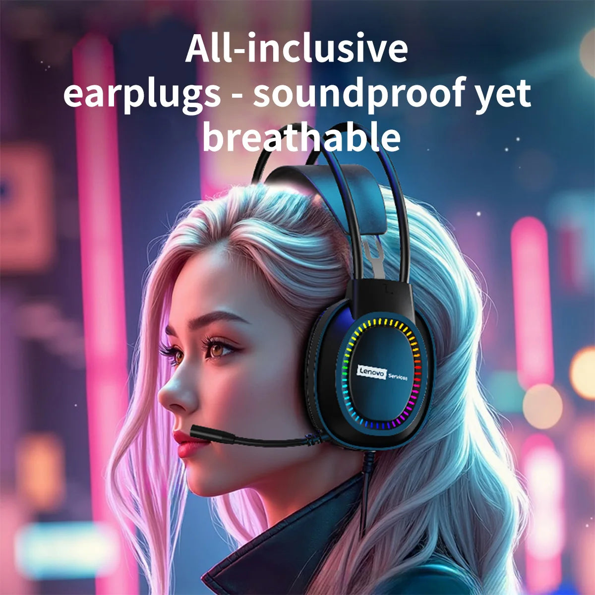Over-Ear Headphones with Microphone, Gaming Headphones, Rgb Lighting, Cool Colorful Lights, Suitable for Desktop and Laptop Computers, Comfortable, Sound-Isolating, and Noise-Cancelling