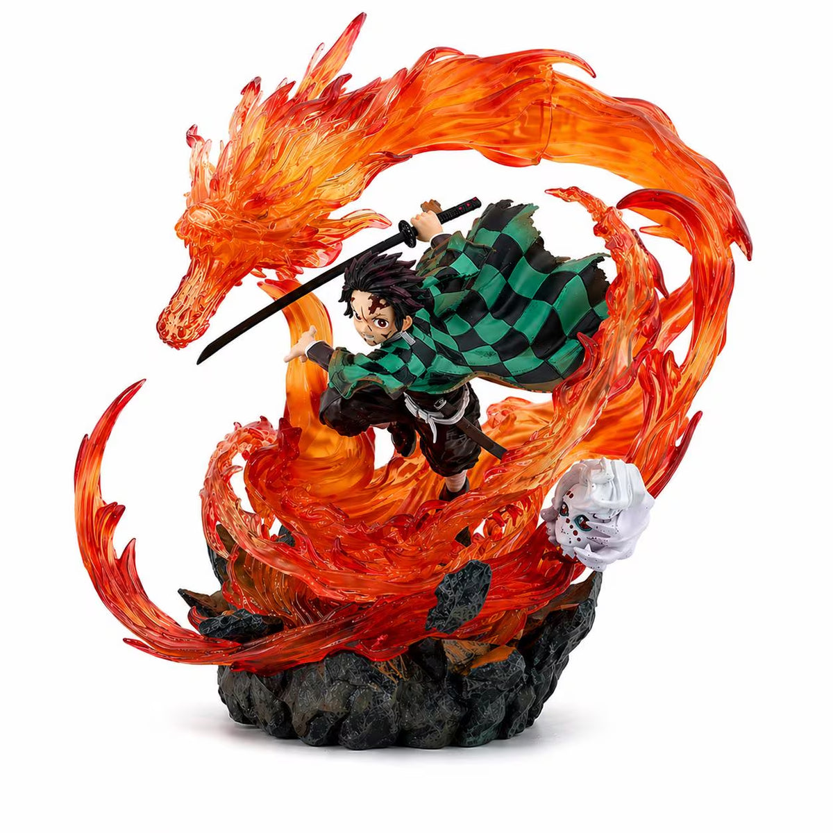 Anime Flame Swordsman Figure: Dragon Effect Statue, High Detail Resin PVC Display