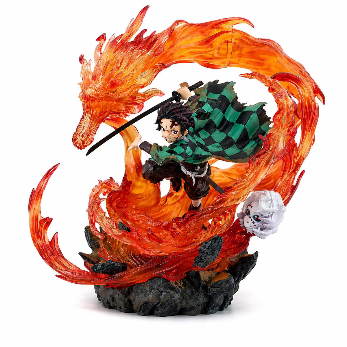 Anime Flame Swordsman Figure: Dragon Effect Statue, High Detail Resin PVC Display
