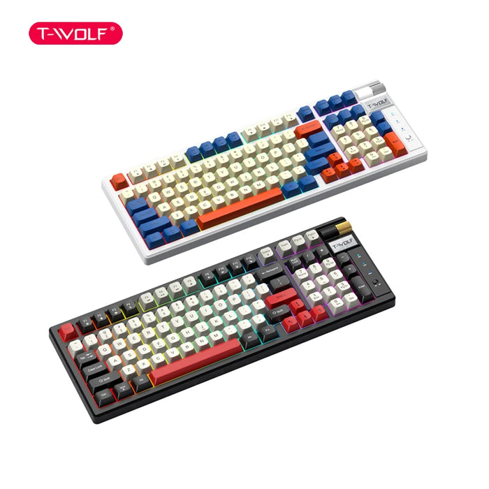 T-WOLF T70 2.4G/USB-C/BT Mechanical Keyboard RedAxis ABS Keycaps RGB Backlight for Office Gaming Factory Wholesale  High Quality
