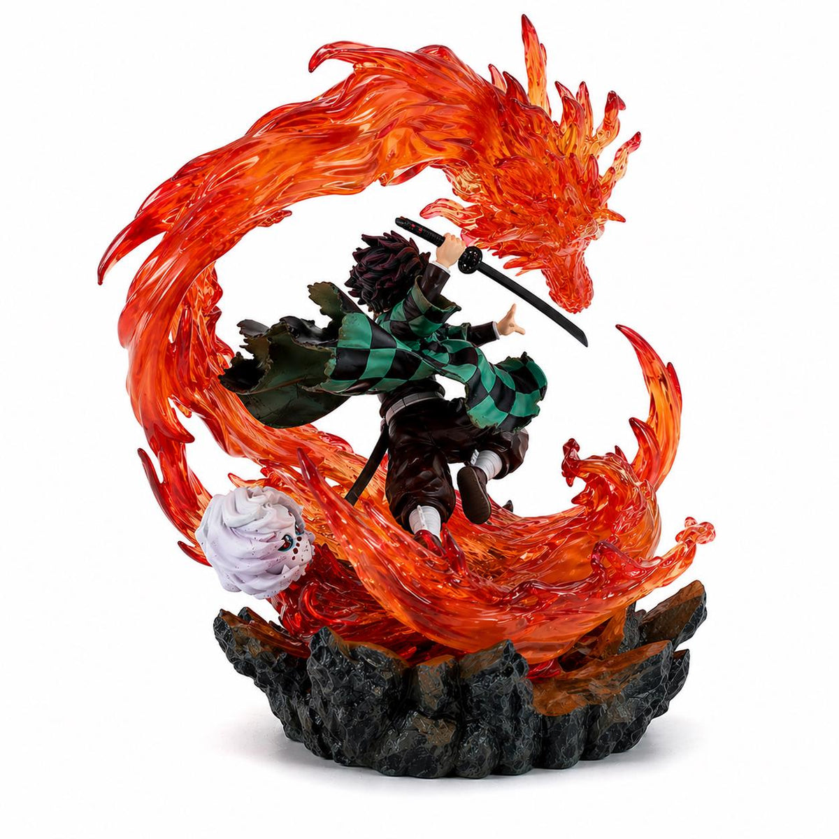 Anime Flame Swordsman Figure: Dragon Effect Statue, High Detail Resin PVC Display