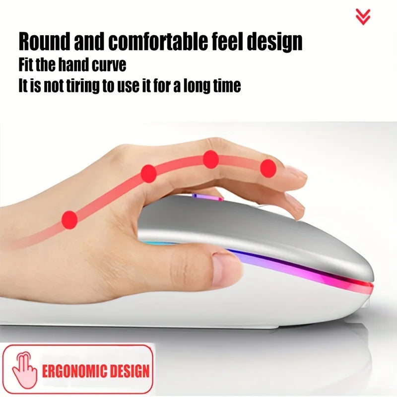 Wireless Mouse 2.4Ghz Bluetooth Rechargeable Mouse Quiet Ergonomic Gaming Mouse with USB Backlight 1600DPI Mouse for PC Laptops