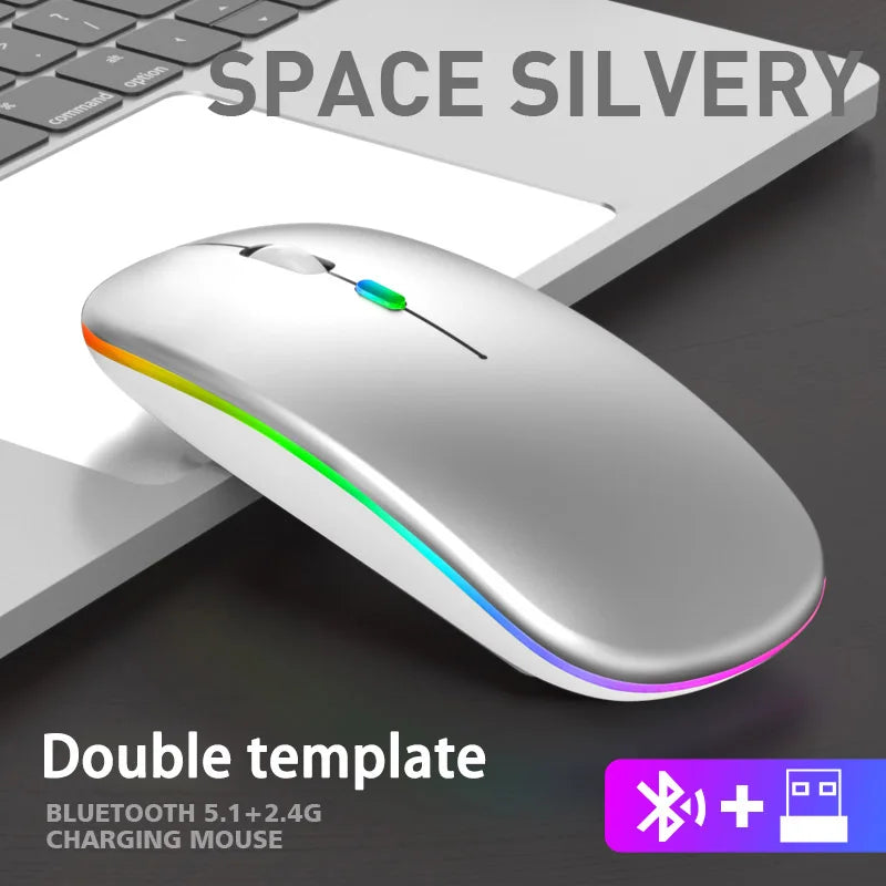 Wireless Mouse 2.4Ghz Bluetooth Rechargeable Mouse Quiet Ergonomic Gaming Mouse with USB Backlight 1600DPI Mouse for PC Laptops