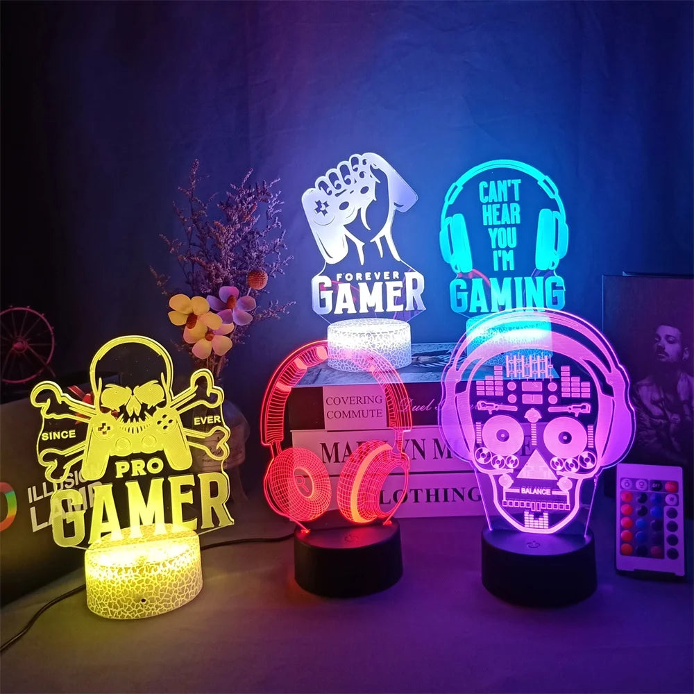 3D LED Gaming Party Setup Lamp Gaming Room Lamp Decoration USB Powered Night Light Table Lamp for Bedroom Decor Christmas Lights