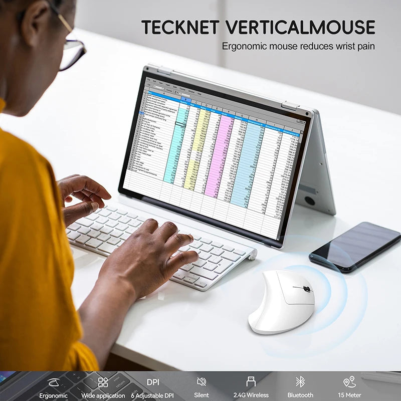 Wireless Mouse Bluetooth Vertical Mouse Dual-Mode Silent Mouse Rechargeable Gaming Mouse for Win Mac OS Laptop Computer Mouse
