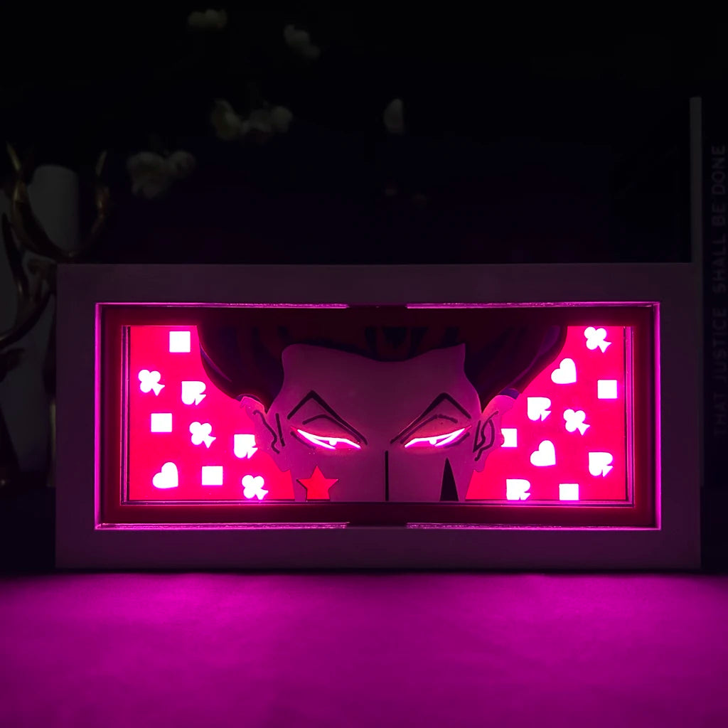 Anime Mood Lightbox Hunter X Hunter Hisoka Eye Face Lamp for Gaming Room Decoration Manga Paper Carving Table Lamp Bedroom Decor