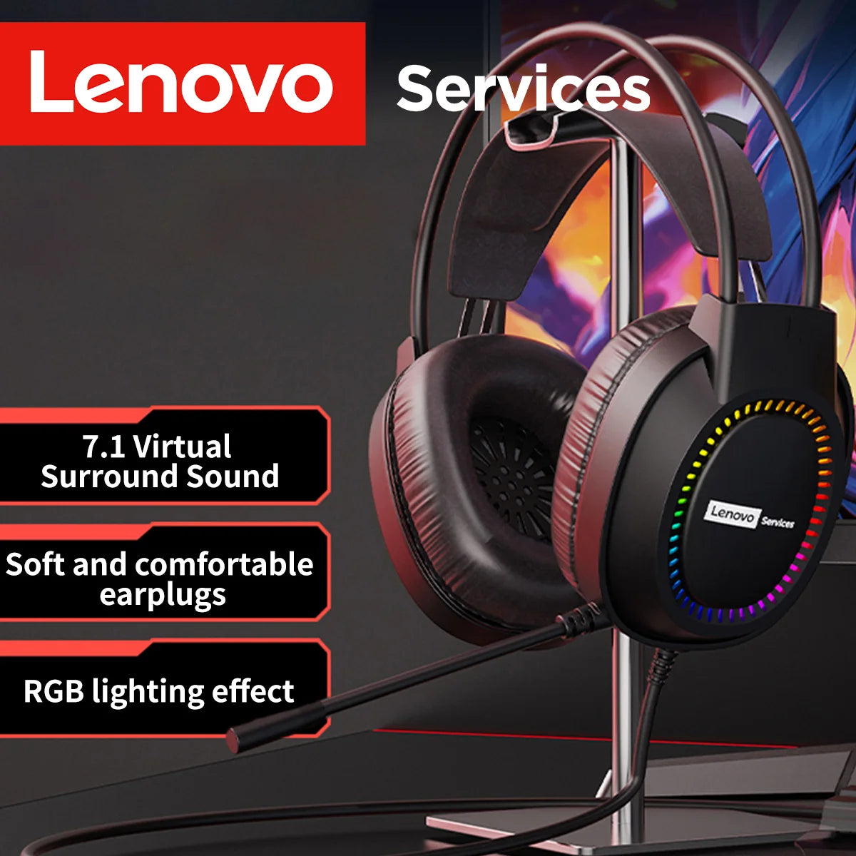 Over-Ear Headphones with Microphone, Gaming Headphones, Rgb Lighting, Cool Colorful Lights, Suitable for Desktop and Laptop Computers, Comfortable, Sound-Isolating, and Noise-Cancelling
