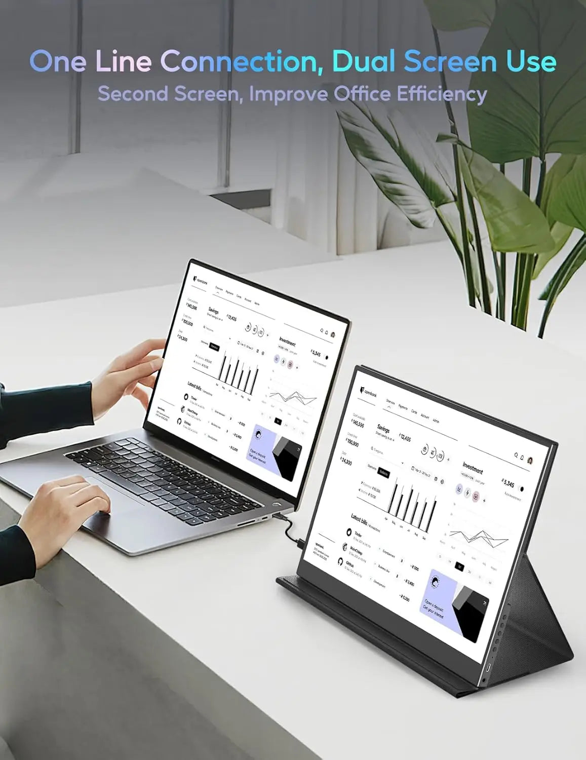 14" 2K Portable Monitor Ultra Slim Laptop Second Gaming Screen 2160 * 1440 QHD PC External Display with Dual Speakers
